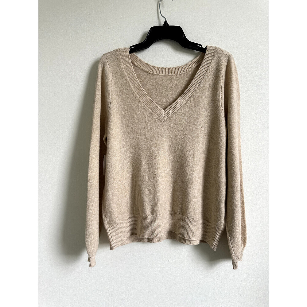 14th & Union Women's Round/V-Neck Wear Two Ways Cozy Sweater In Ivory Size XS